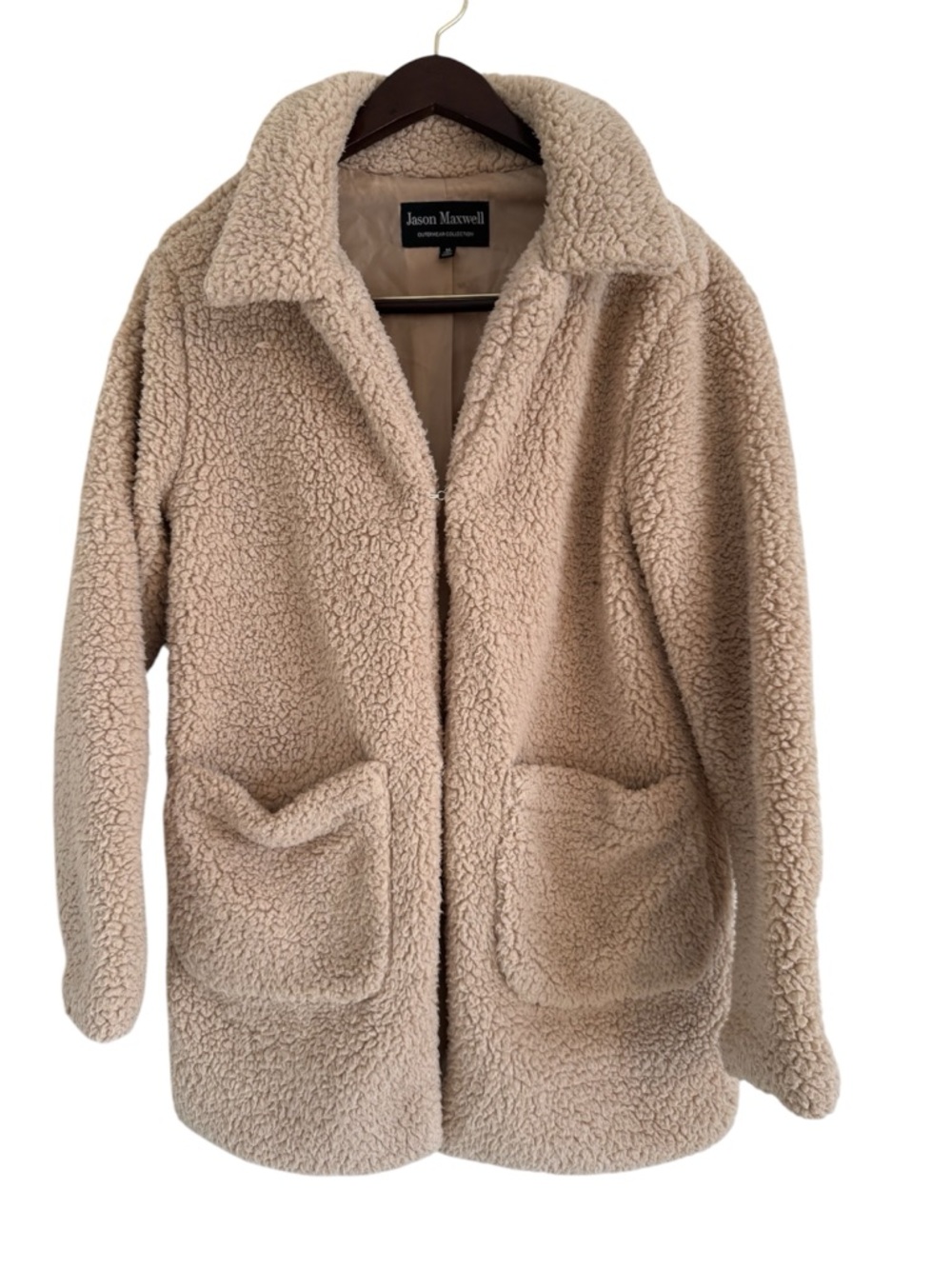 Jason Maxwell Sherpa Lightweight jacket | Size Medium | Tan Cream Clasp closure